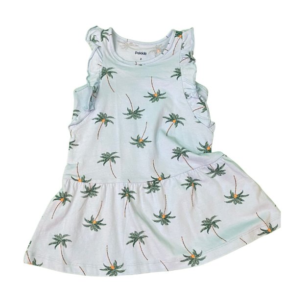 Pekkle Girls 2-Piece Dress & Romper Set | Palm Tree & Flamingo Prints - Picture 2 of 3